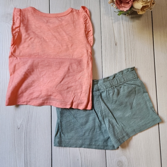 Carter's peach tank top and olive green short set size 9mo NWT - Picture 3 of 11